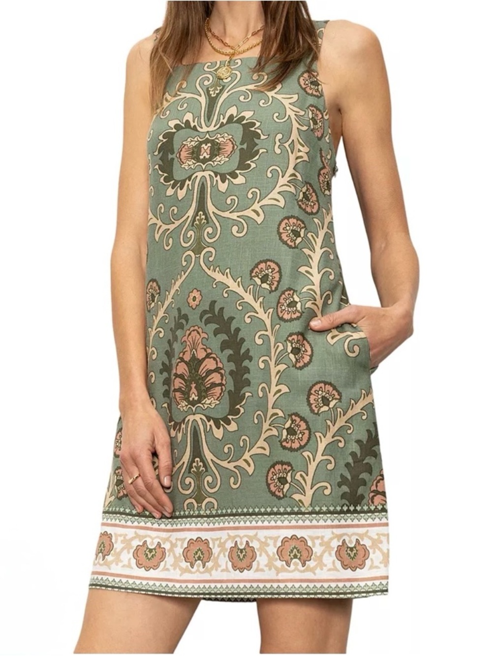 Sanctuary $129 Linen Blend Tapestry Pattern Shift Dress Adjustable Straps Medium